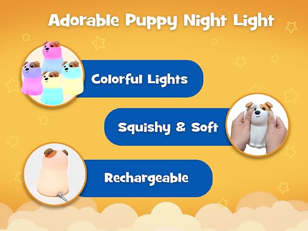 Squishy Puppy Dog Night Light with RGB Mode 3 Brightness