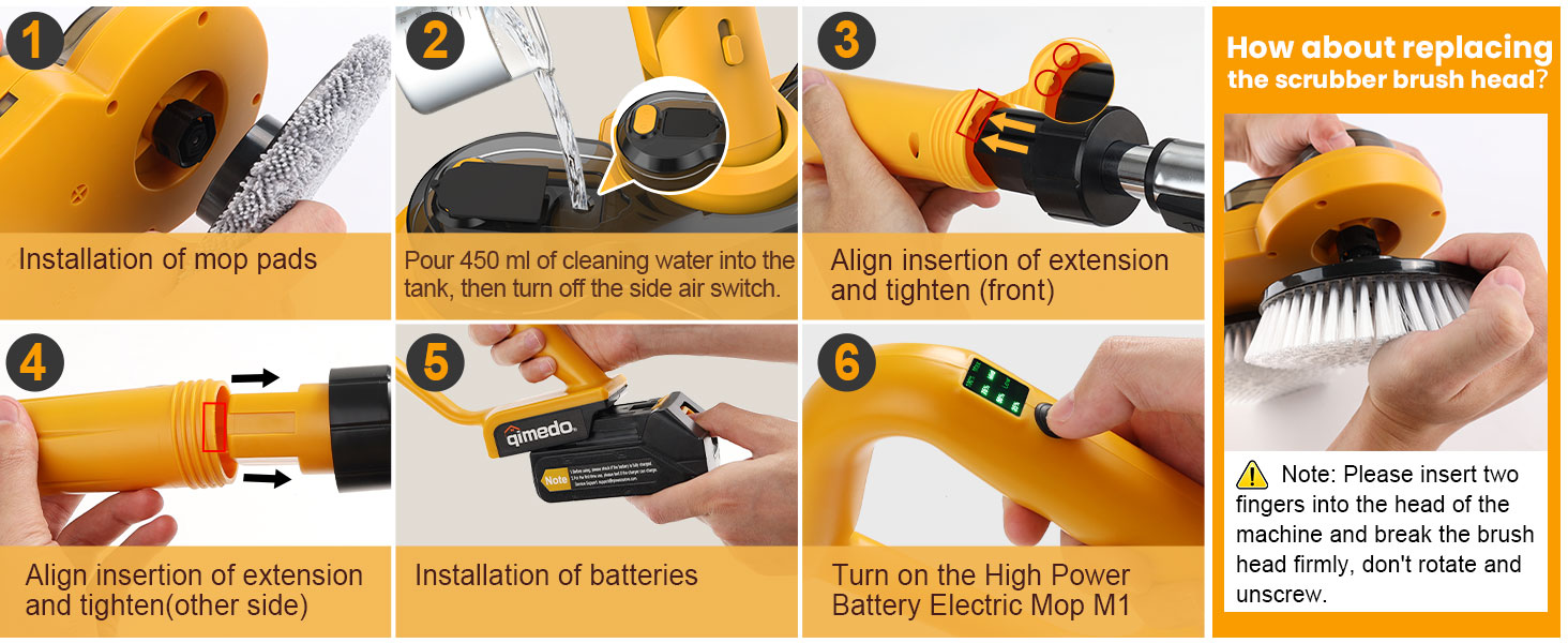 Steps for installing the qimedo Electric Mop M1