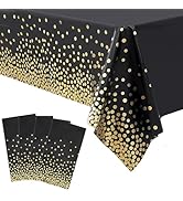Tatibana Black and Gold Table Cloths for Parties, 4 Pack Disposable Party Table Cloths 54"X108" G...