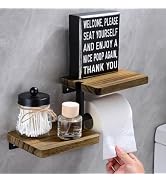 Double Toilet Paper Holder with Shelf, 2 Tier Wood Wall Mounted Adhesive Paper Roll Holder Suitab...