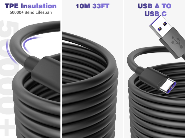iMangoo USB C cable 33 ft for cctv camera black