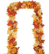 SITUMEIZI 2 Pack Fall Garland Outdoor 6.5Ft Maple Leaves Fall Leaf Garlands for Autumn Fireplace ...