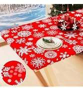 Smiry Red Snowflake Picnic Tablecloth, Waterproof Elastic Fitted Table Covers for 6 Foot Tables, ...