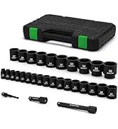 TecoTek 30 Pieces 1/2-Inch Drive Shallow Metric Impact Socket Set, Cr-Mo, 10mm to 36mm, No Skippe...