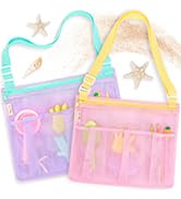 Tagitary Beach Toys Mesh Beach Bags with Zipper Sand Toys Kids Seashell Crossbody for Boys and Gi...