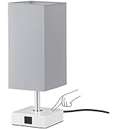 Touch Besides Grey Table Lamp with USB A+C Charging Ports - 3 Way Touch Lamps Beside Desk, Nights...