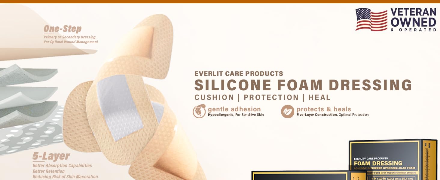 EVERLIT Silicone Foam Dressing Gentle Adhesive Bordered Wound Bandage for Ulcer Cut Scrapes