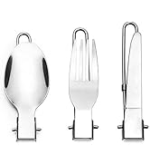 DZRZVD Camp Flatware Sets - Stainless Steel Spoon Fork Knife & Nylon Storage Bag - Foldable + Loc...