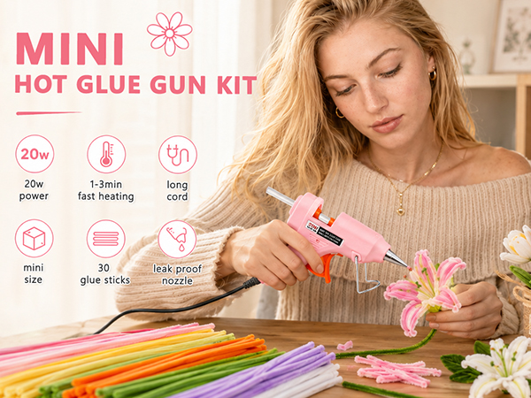 Mini Hot Glue Gun Kit with 30 Glue Sticks, 20W Fast Preheating Hot Glue Gun And Sticks Set