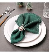 Kalopro Cotton Linen Cloth Napkins Set of 8, Handmade Napkins with Fringe for Elegant Weddings Th...