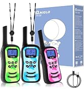 Qniglo Kids Walkie Talkies Rechargeable with USB Charger, 3 Pack Walkie Talkies for 3-12 Years Ol...