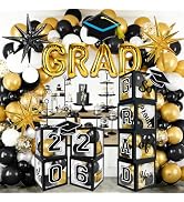 2026 Graduation Boxes Decorations,Black and Gold Balloon Garland Arch Kit with GRAD,2026 Balloon ...