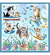 decalmile Summer Kitty Cats Under The Sea Double Sided Window Clings Ocean Animal Tropical Fish S...