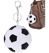 POPETPOP Fluffy Plush Soccer Ball Keychain with Soft PP Cotton and Zinc Alloy Lightweight Sports ...