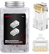 XUNTOP 100-Pack RJ45 Connectors for Cat6 Cat5 Cat5e Gold-Plated RJ45 Pass Through Connector Cat6 ...