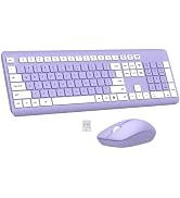 Wireless Keyboard and Mouse Combo, MK258 Full Size Silent Keyboard (Purple) | Silent for Home Off...