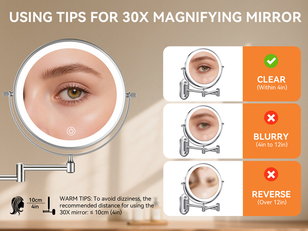 30X magnifcation within 4in for precise facial grooming
