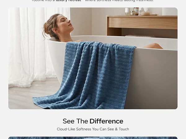 Large Blue Bath Towel Set of 2