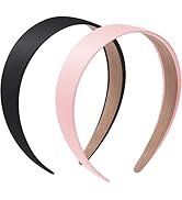 WantGor Satin Headbands for Women, 1.18 Inch Wide Solid Hair Bands Plain Hairband Holiday Head Ba...