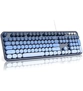 MOFII Computer Keyboard Wired,Round Key Retro Typewriter Keyboard Full Size | USB Plug and Play, ...