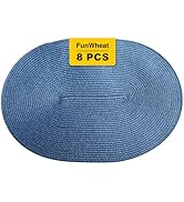 FunWheat Oval Braided Placemats Set of 8 Table Mats for Dining Tables Washable Heat Resistant Pla...