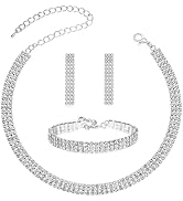 Tatibana Crystal Wedding Jewelry Set, Silver Necklace Earrings Bracelet Crystal Bridal Wedding Je...