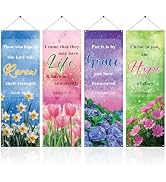 Bensbl 4PCS Church Banners for Sanctuary Wall - 2x6ft Oxford Cloth Inspirational Christian Banner...
