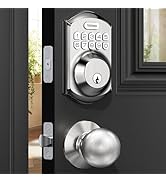 TEEHO TE001K Keyless Entry Door Lock with Handle, Electronic Keypad Deadbolt with 2 Knobs, High-S...