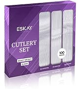 Heavy Weight Plastic Silverware Set - 50 Plastic Forks, 25 Plastic Knives, 25 Plastic Spoons Disp...