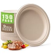 Gezond 150pcs Compostable Paper Plates 9 Inch Disposable Plates Unbleached Heavy Duty Eco-friendl...
