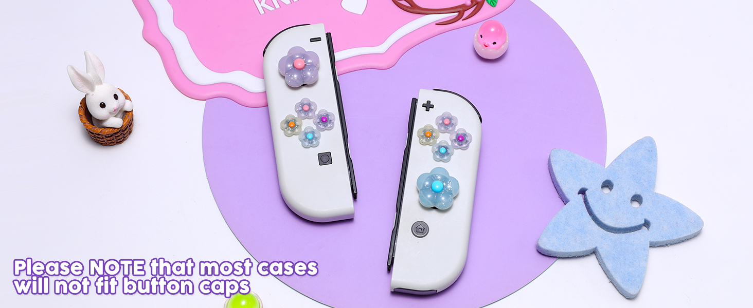 Glitter Flower D-Pad Button Caps Silicone Joycon Thumb Grips Set, Cute ABXY Key Button Cover