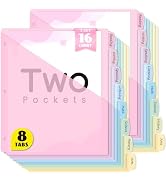 Sooez 8-Tab Binder Dividers with Two Pockets, 8 Tabs Dividers for 3 Ring Binder Organizers, 3-Hol...