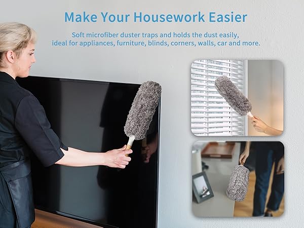 MR.SIGA Microfiber Duster, Washable and Reusable Duster with Bamboo Handle and Replaceable Head