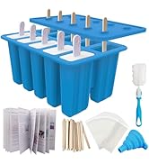 Miaowoof Homemade Popsicle Molds, 10-Cav Non-BPA Silicone Ice Pop Maker, with 50 Sticks, 50 Bags,...
