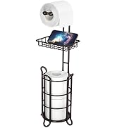 Toilet Paper Holder Stand Tissue Paper Roll Dispenser with Shelf for Bathroom Storage Holds Reser...