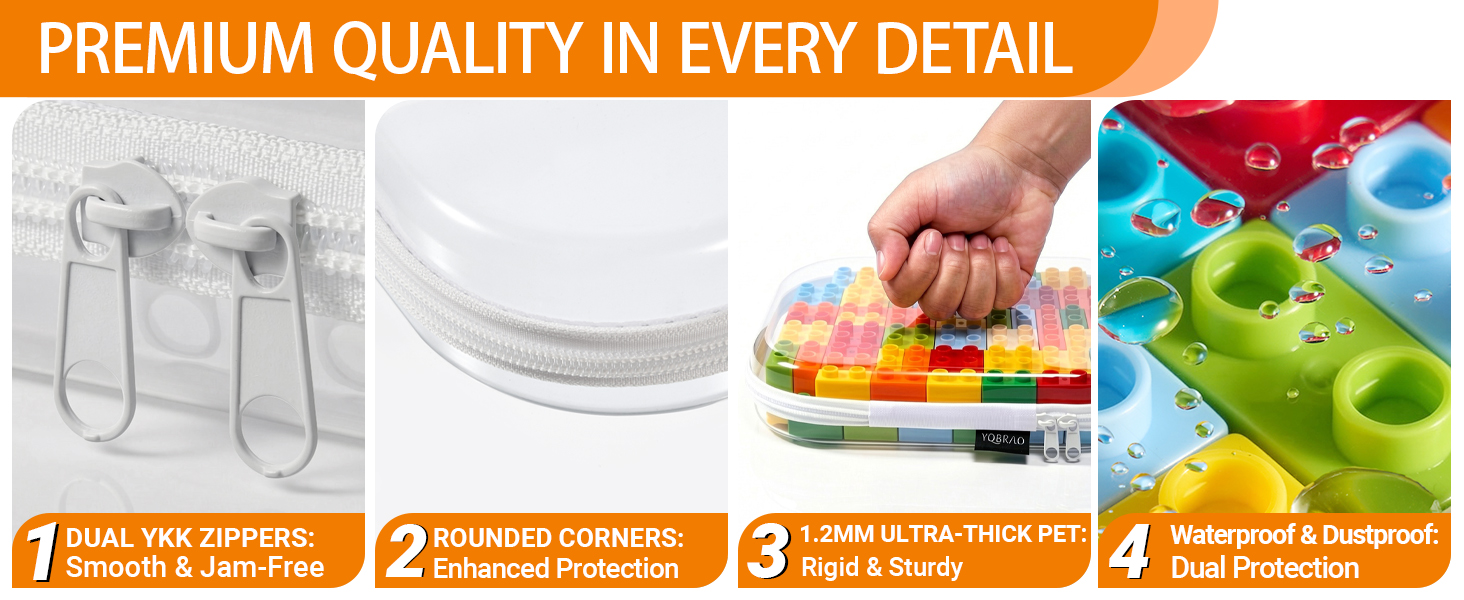 Durable 1.2mm thick PET clear case with smooth YKK zippers, waterproof and dustproof design.