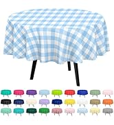 QIKSION 2 Pack Blue Gingham Plastic Tablecloth Disposable Circle Table Covers Blue and White Chec...