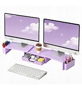 LEKETREE Dual Monitor Stand Riser with Drawer, Desk Organizer and Accessories, Monitor Stand for ...