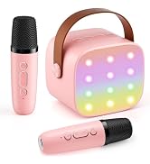 Mini Karaoke Machine with 2 Wireless Microphones, 2026 TOP Kids Portable Bluetooth Karaoke Machin...