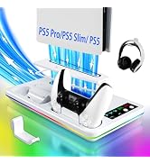 PS5/Slim/Pro Stand and Cooling Station with RGB Controller Charging Station for PlayStation 5 Con...