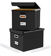 Huolewa Upgraded File Organizer Boxes with Lids, Collapsible Faux Leather Hanging File Folder Box...