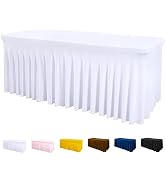 Jieqier White Spandex Table Cover 6FT, Stretch Table Cloths with Table Skirts for Rectangle Table...
