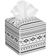 Boho Black White Geometric Tissue Box Cover Square,Abstract Tribal Symbol Tissue Box Holder Water...