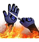 BBQ Fireproof Gloves, Grill Cut-Resistant Gloves 1472°F Heat Resistant Gloves, Non-Slip Silicone ...