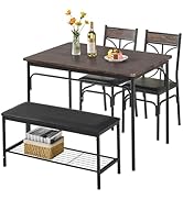 VECELO Kitchen Dining Table Set with Upholstered Bench & 2 Chairs | Space-Saving Compact Design |...