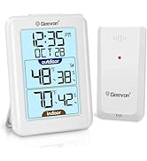 GEEVON Digital Hygrometer Indoor Outdoor Thermometer Wireless with Clock, Backlight Temperature G...