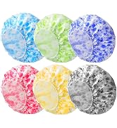 6 PCS Shower Caps for Women, Double Side Waterproof Shower Cap, Reusable Elastic Bath Caps for Sh...