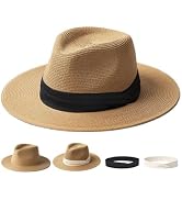 FURTALK Panama Hat Sun Hats for Women Men Wide Brim Fedora Straw Beach Hat UV UPF 80+