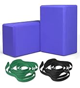 Yoga Blocks and Yoga Straps Set, 2 Large Yoga Blocks 9×6×4 inches, 2 Stretching Yoga Straps, Non-...