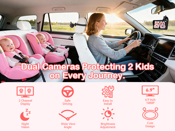 Wkzay Baby Car Camera for 2 Kids with 6.9 Inch Monitor
